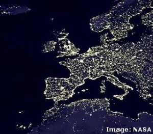 NASA image of light pollution over Northern Europe